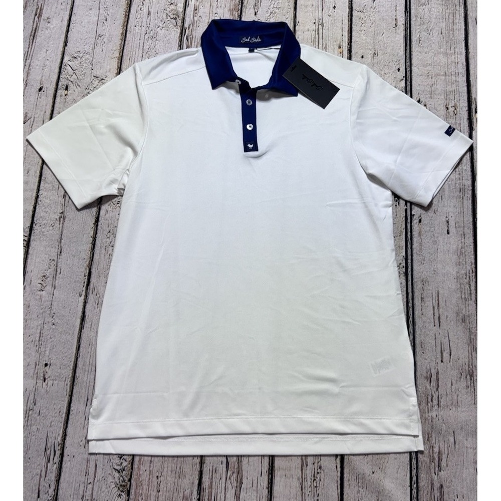Bad Birdie Golf Polo Mens M White Dark Navy Pique Shirt S/S The Skipper NWT